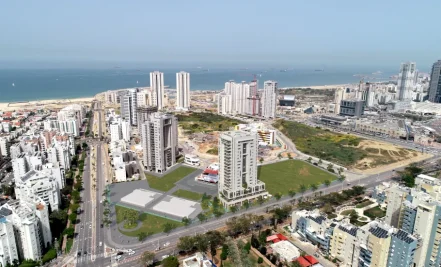 צילום אווירי של Uptown אשדוד וסביבתו הבנויה