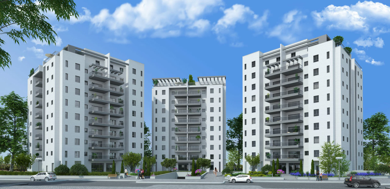 הדמיית פרויקט המדע ברחובות עם שלושה בנייני מגורים
